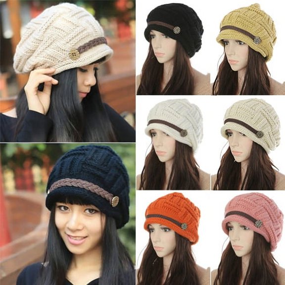 ruhuadgb Women's Fashion Braided Autumn Winter Warm Baggy Beanie Knit Crochet Ski Hat Cap