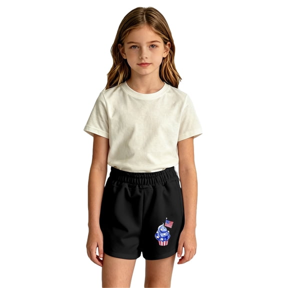 Angala Toddler Girls Shorts 4Th Of July Print Shorts Elastic Waist Summer Lightweight Comfort Outdoor Play Dailywear Baby Girls Shorts Size 2-3 Years Black