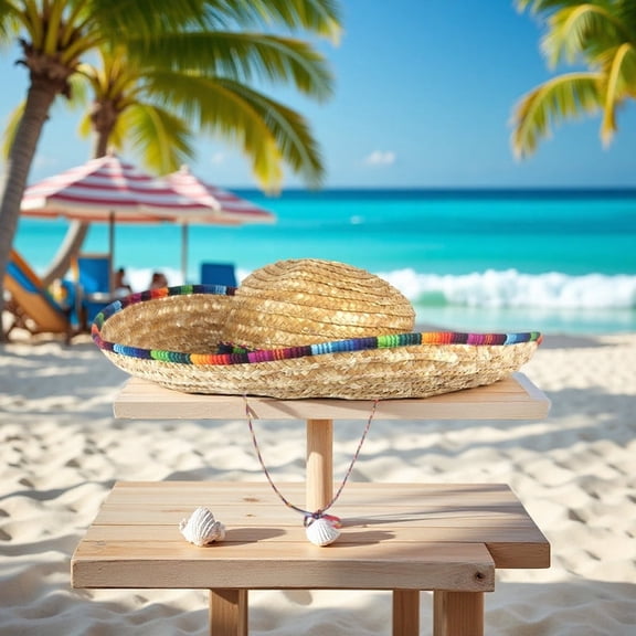 Active Mind Ltd 18" Wide Mexican Straw Sombrero Hat, Authentic Style Mexican Serape Costume Hat for Cinco de Mayo, Adjustable Chin Strap, Outdoor Beach Party & Garden Sun Hat for Men Women