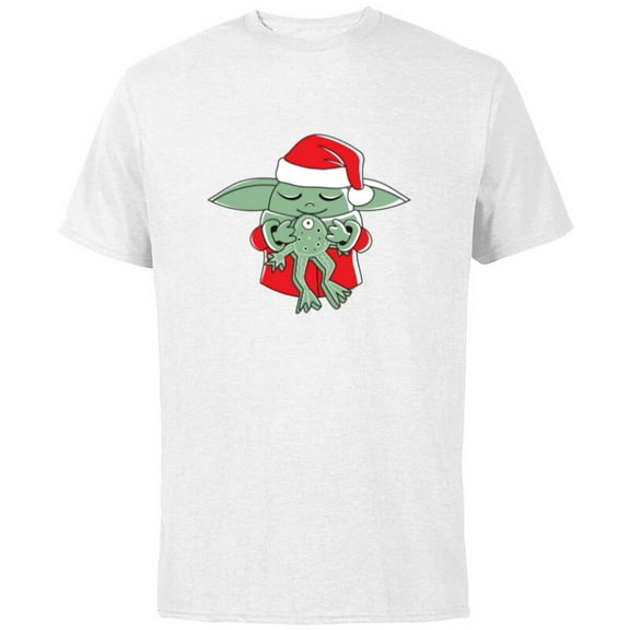 Star Wars Grogu Santa Costume with Holiday Christmas Cookie - Short Sleeve Cotton T-Shirt for Adults - Customized-White