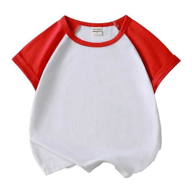 WEIYLL T Shirts for Girls Tee Short Sleeve Crew Neck Patchwork Summer Soft Sport Plain Red Child Tops 8-9 Years