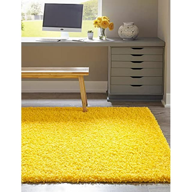 Unique Loom Solo Solid Shag Collection Tapis Moderne en Peluche Luxuriant et Doux, 3 Pi 3 x 5 Pi 3, Jaune Soleil Toscan