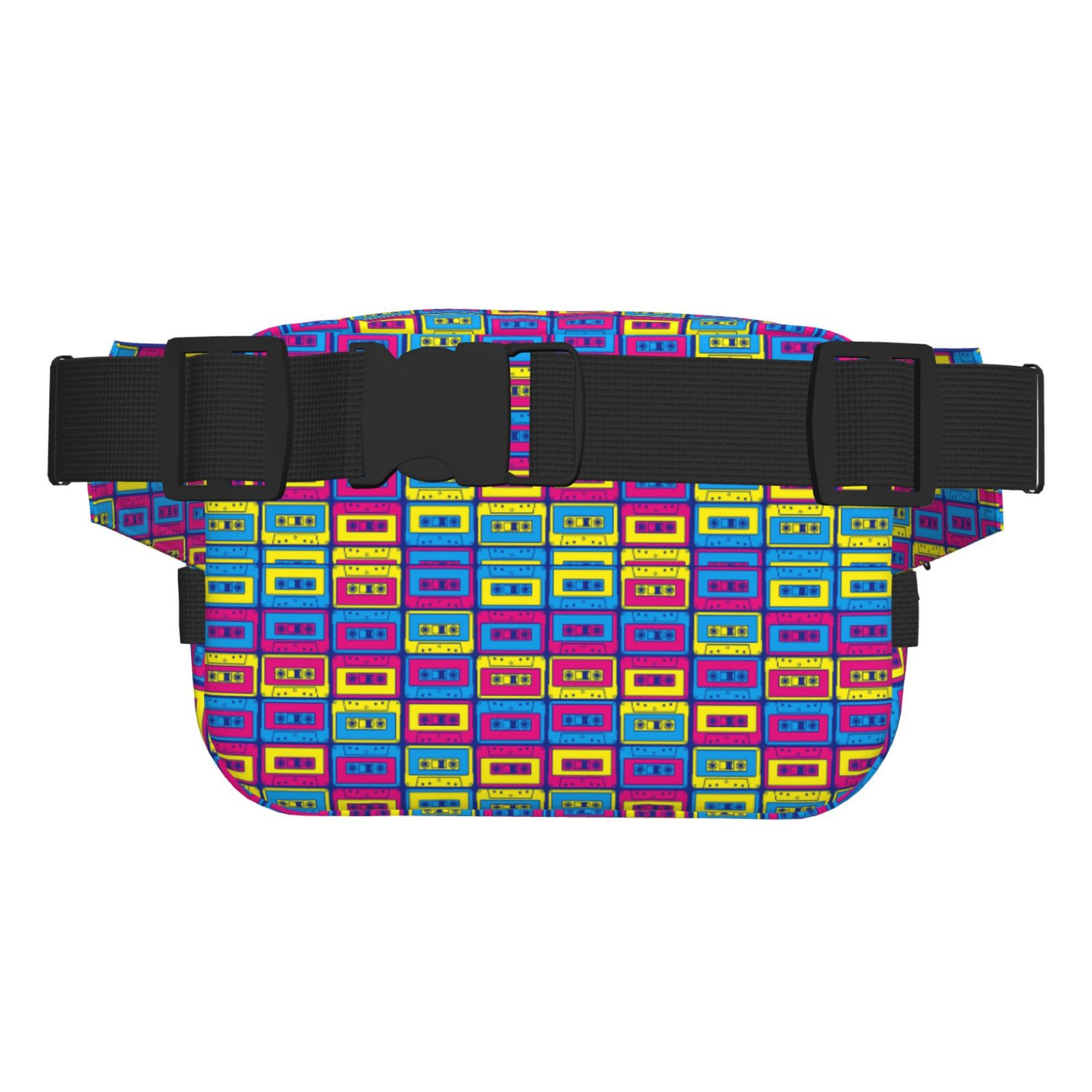 Picia Cassette Tapes Print Square Double-Layer Waist Bag Mini Adjustable Waist Belt Bag Exercise Running Travel Hiking