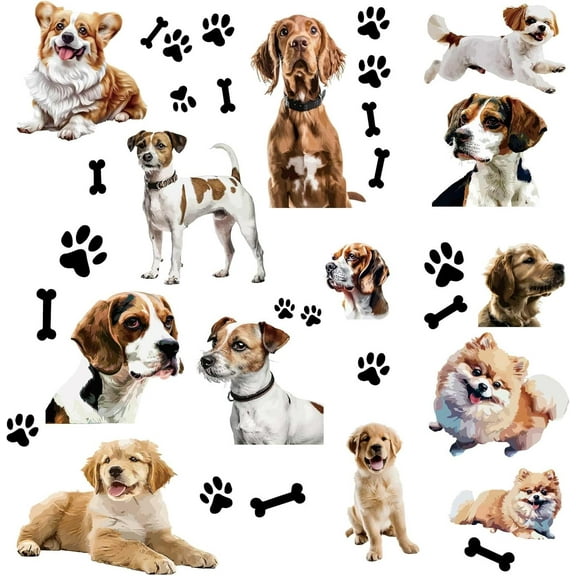 8 Sheets Dog Window Decals Paw Print Window Stickers Pet Puppy Bone Self Adhesive PVC Waterproof Removable Wall Glass Cling Peel and Stick