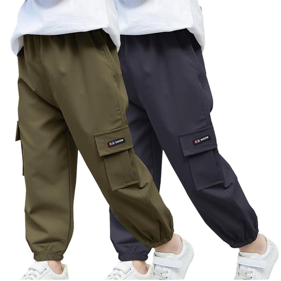 Odeerbi 2-14 Años Boys 2 Pcs Pantalones de Carga Pantalones Jogger Pantalones Spring Summer Color Sólido Pantalones de Trabajo Informal Con Bolsillo