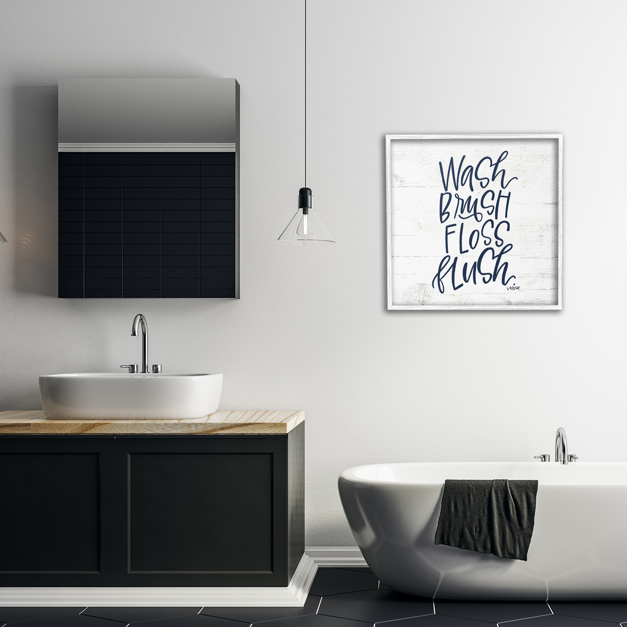 Stupell Industries Rustic Bathroom Rules Typography Painting White Framed Art Print Wall Art, 24 x 24