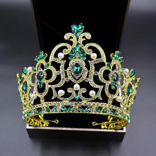 Nvzi Tiara de boda para novia, diadema de princesa, corona de novia, joyería para el cabello con diamantes de imitación de cristal,graduación, boda, fiesta de disfraces (verde)