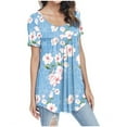 thumbnail image 4 of Pompotops Femmes Col Rond Manches Courtes Tops Cacher Ventre Tunique Chemises Habillés Casual Flowy Chemisier, 4 of 7