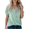 thumbnail image 2 of Fiudx Ofertas Del Día Moda Mujer Cuello En V Sling Tops Casual Manga Corta Blusa Camisetas, 2 of 7