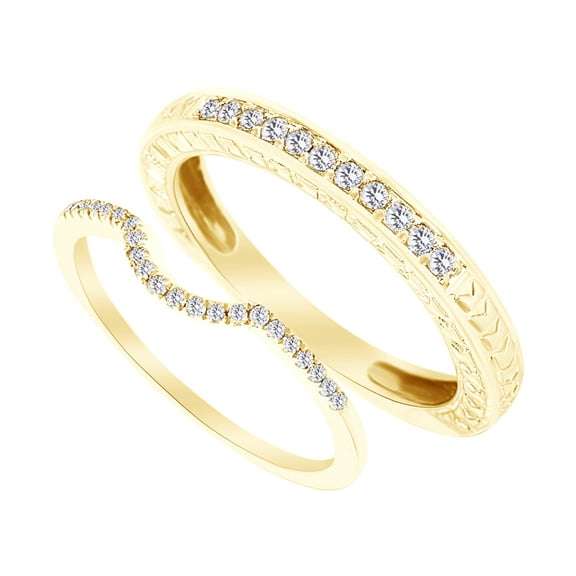 AFFY Round Cut White Natural Diamond His and Hers Wedding Band Set in 14K Yellow Gold (0.33 Cttw)