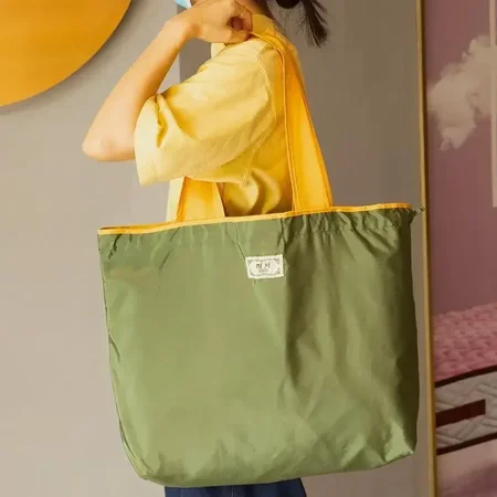 

Folding Shopping Bag Large Capacity Waterproof Travel Bags Portable Grocery Shopping Bag with Shoulder Handbag Supermarket Bags Large-Green