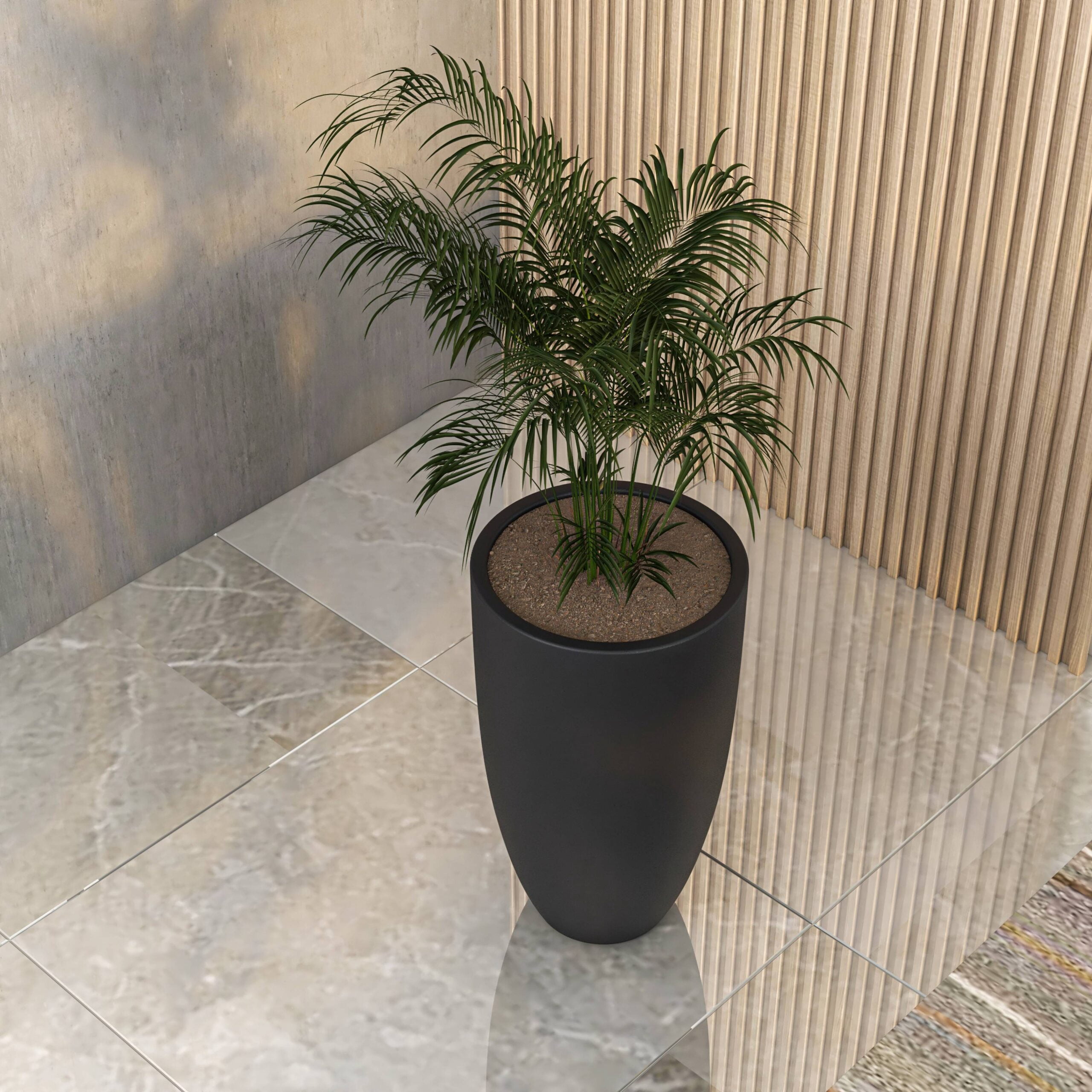 Leisuremod Crete Series Poly Stone Planter in Black 13.4 Dia, 23.6 High