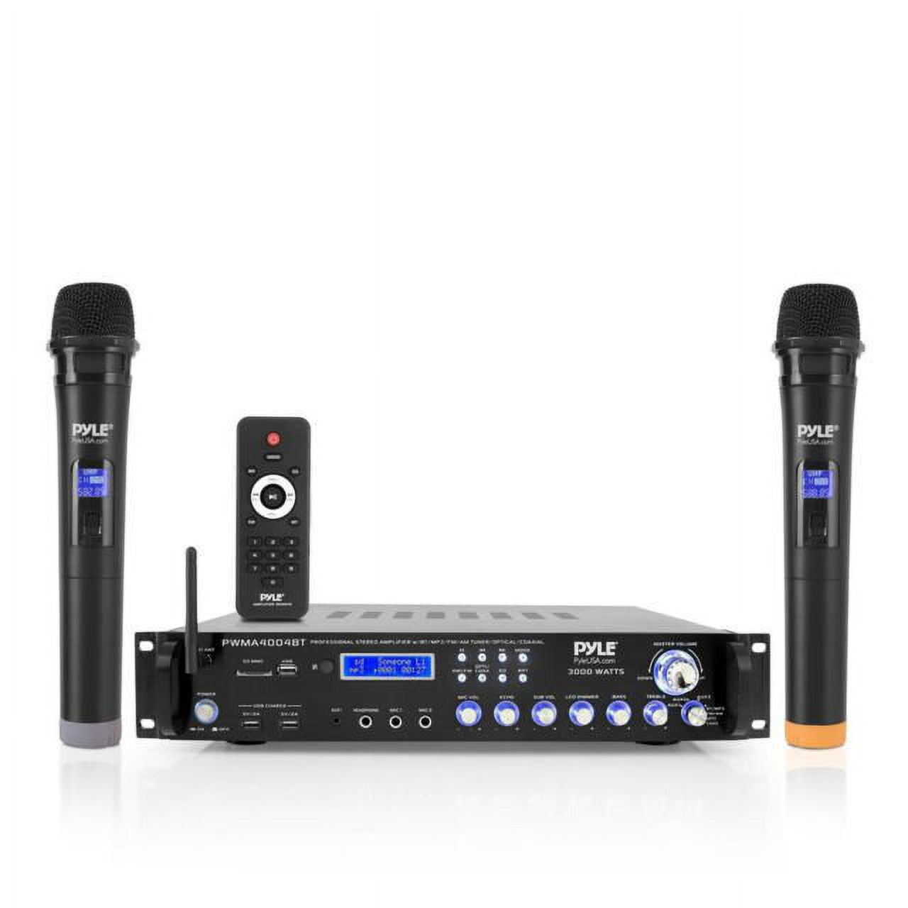 Pyle 3000W 4 Channel Bluetooth Hybrid Preamplifier System w/Microphones & Remote