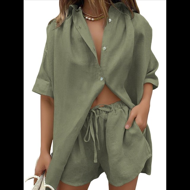 Conjunto de Chándal de 2 Piezas para Mujer, de Verano, con Top de Corta y Pantalones Cortos. Verde M