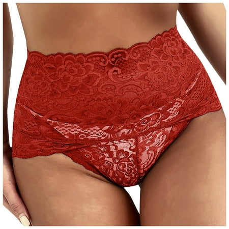 

JINMGG Womens Plus Size Clearance $5 Ladies Temptation Underwear High Waist Lace Hips Breathable Panties Red XL