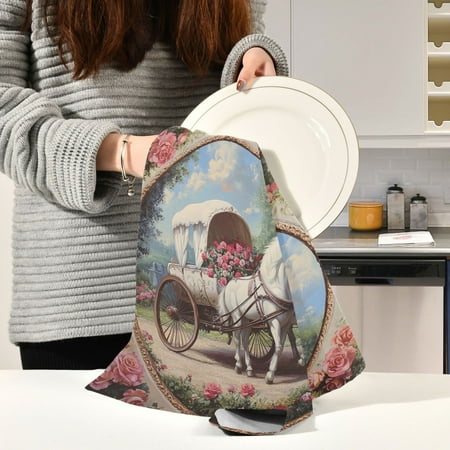 

BZSMCE Kitchen Towels Creative White Horse in The Mirror Painting Pattern Durable Kitchen Towel