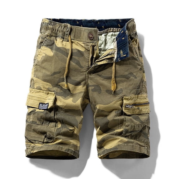 LYMAYTER Men's Camo Cargo Shorts Vintage Outdoor Durable Casual Comfort Fit Multi-Pocket 30-40
