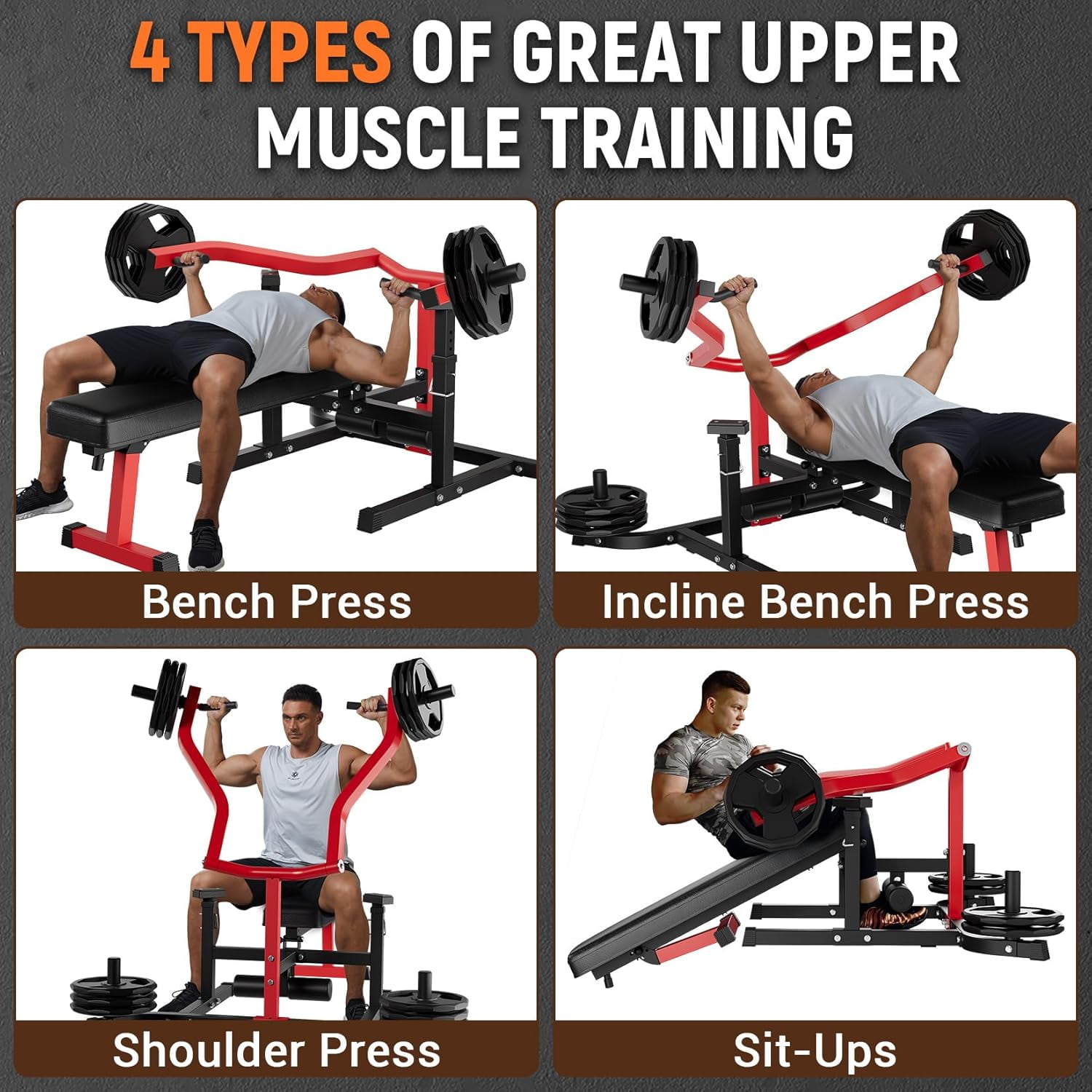 Lumiparty Chest Press Weight Bench Adjustable, Foldable, 850 lb Capacity, Black and Red