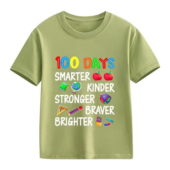Coerni Happy 100 Days of School Shirt for Boys Girls Toddler Kids Letter Graphic Kindergarten Short Sleeve Tees Crewneck Tops