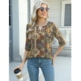 thumbnail image 5 of TEMOFON Women's Boho Print 3/4 Sleeve Tops V Neck Tunic Blouses Dressy Casual Shirts Summer Lightweight Floral Paisley Pattern Tee, 5 of 7