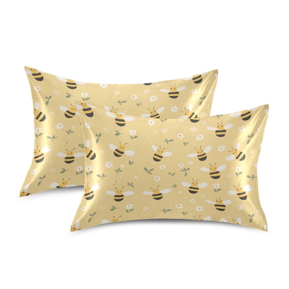 Yayeee Pillowcase Standard Size Set of 2 Satin Wrinkle Resistant Envelope Pillow Case, Cute Bee Pattern