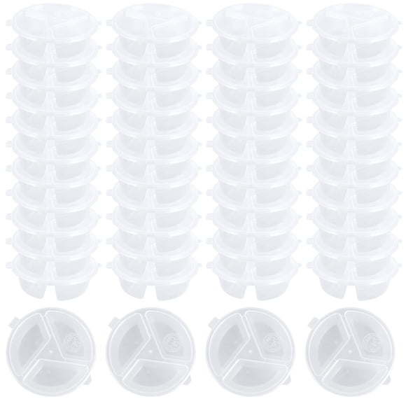 Wekvgz 50/100Pcs 150ml Plastic Condiment Containers 3 Compartment Dips Containers Reusable Sauce Cups With Lid Dishwasher Safe Dips Cups for Condiments or Dips
