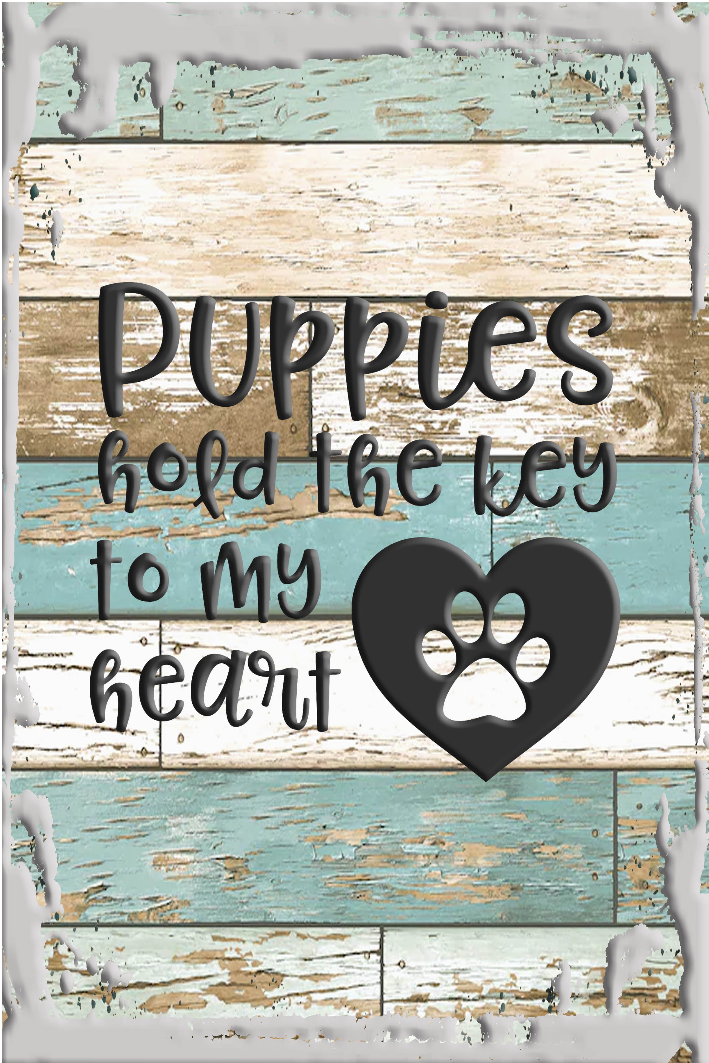 Flat Canvas Wall Art Print Puppies hold the key to my heart love paw print  dogs animals White Wall Art Decor Funny Gift 12 x 16 