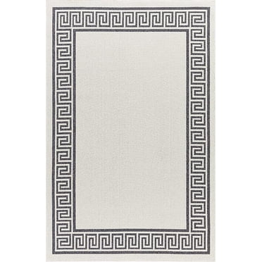 Contemporary Black Bordered Greek Key Area Rug - Actual 1' 7