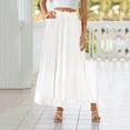 thumbnail image 4 of Womens Fashion Casual Beach Flowy Solid Midi Skirt Pleated High Waist Elastic Waist Lightweight A Line Long Skirt, 4 of 6