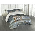 thumbnail image 2 of Ambesonne Tiger Quilted Coverlet 3 Pcs, Exotic Wildlife Nature, Queen Size, Multicolor, 2 of 4