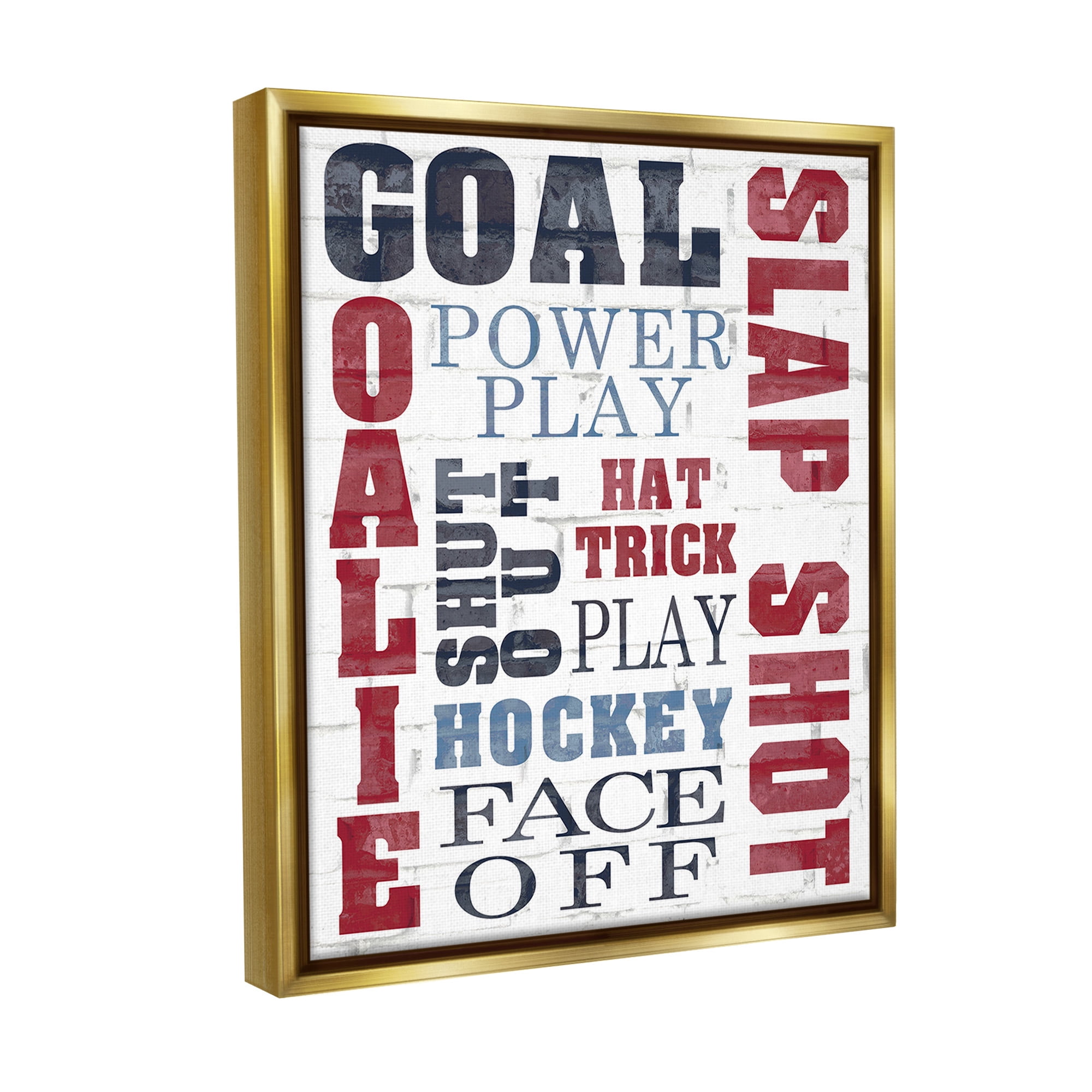 Stupell Industries Patterned Hockey Phrases Sports Painting Gold Floater Framed Canvas Art Print Wall Art, 17 x 21