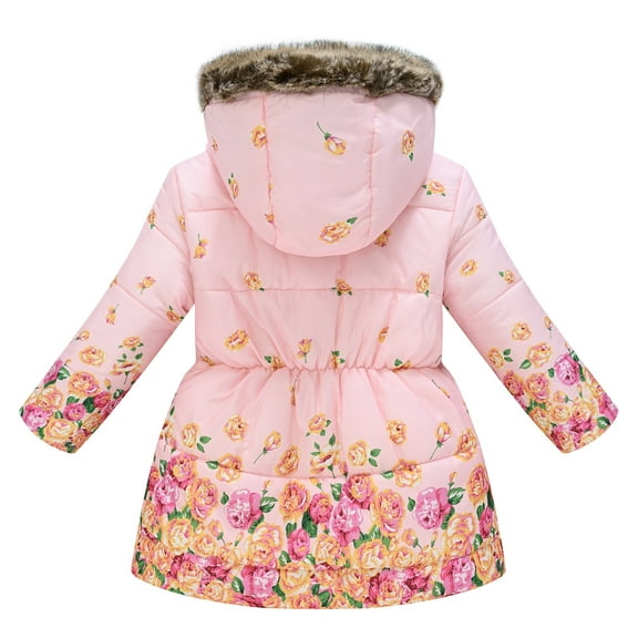 Aayomet Coat For Toddler Girls Kids Knee Length Puffer Quilted Jacket Winter Thick Warm Parka Outwear 2 Side Way Zipper Padded Hooded Coats,Pink 4-5 Years
