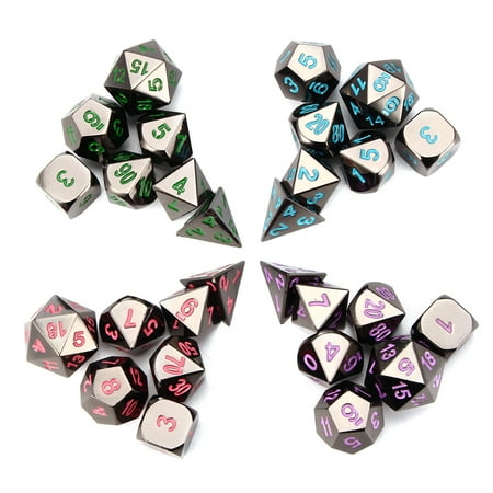 Metal Combo Dice - Moaere 7 Die Metal Polyhedral Dice Set with Metal Dice Bag and Gold Number for Role Playing Game Dungeons and Dragons Pathfinder Shadowrun and Math Teaching