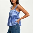 thumbnail image 5 of hoksml Women's Checkered Print Square Neck Tank Top, Back Tie Sleeveless Babydoll Blouse, 5 of 8