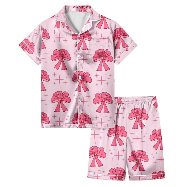 Ensemble de Pyjama pour Filles, Deux Pièces, Manches Longues, Imprimé Cœur, Confort Quotidien