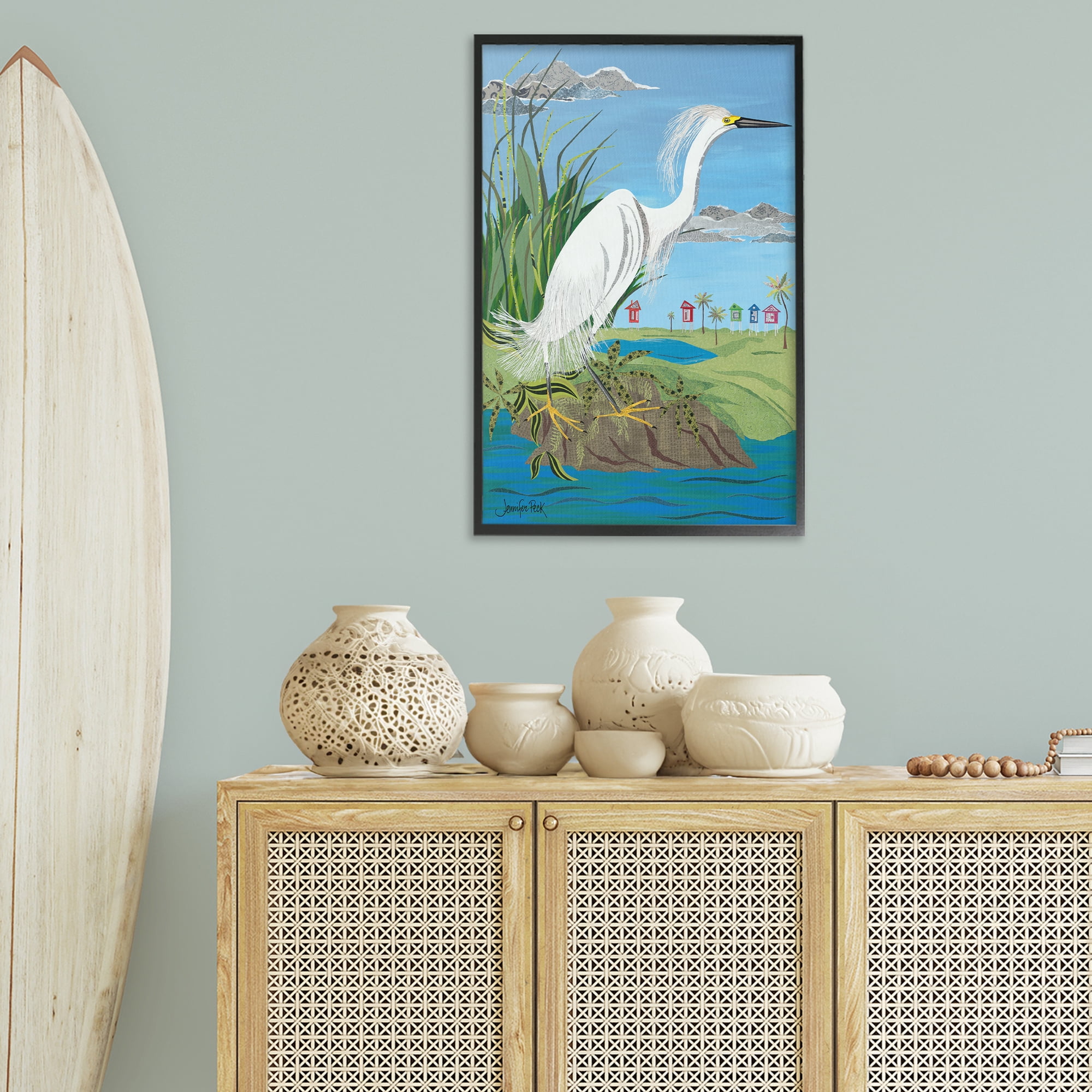 Stupell Industries Egret Perched on Shore Animals & Insects Painting Black Framed Art Print Wall Art, 20 x 30