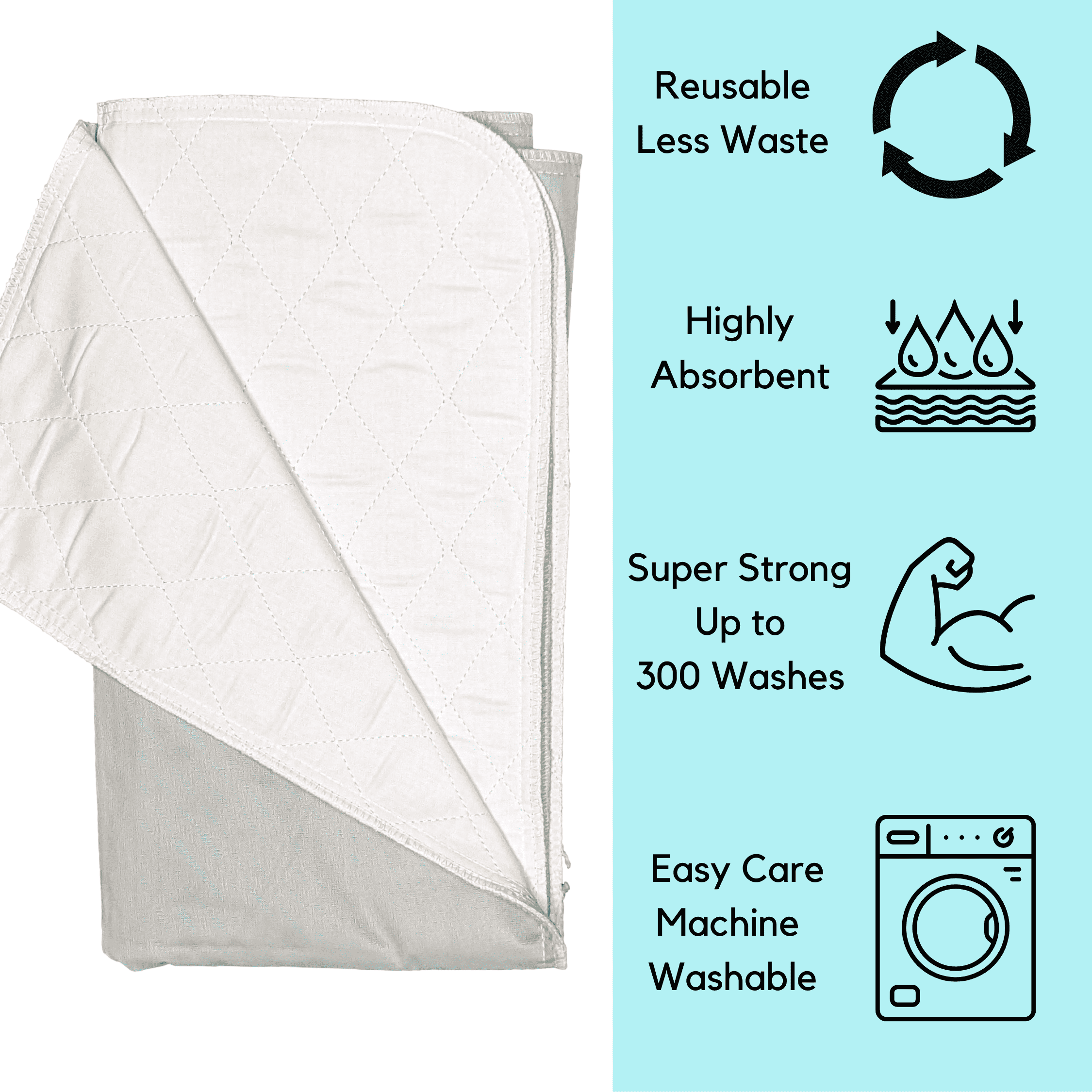 2 Pack Bed Pad Washable Incontinence Underpad - Urinary Protection for Seniors Children 34 x 36 Silver