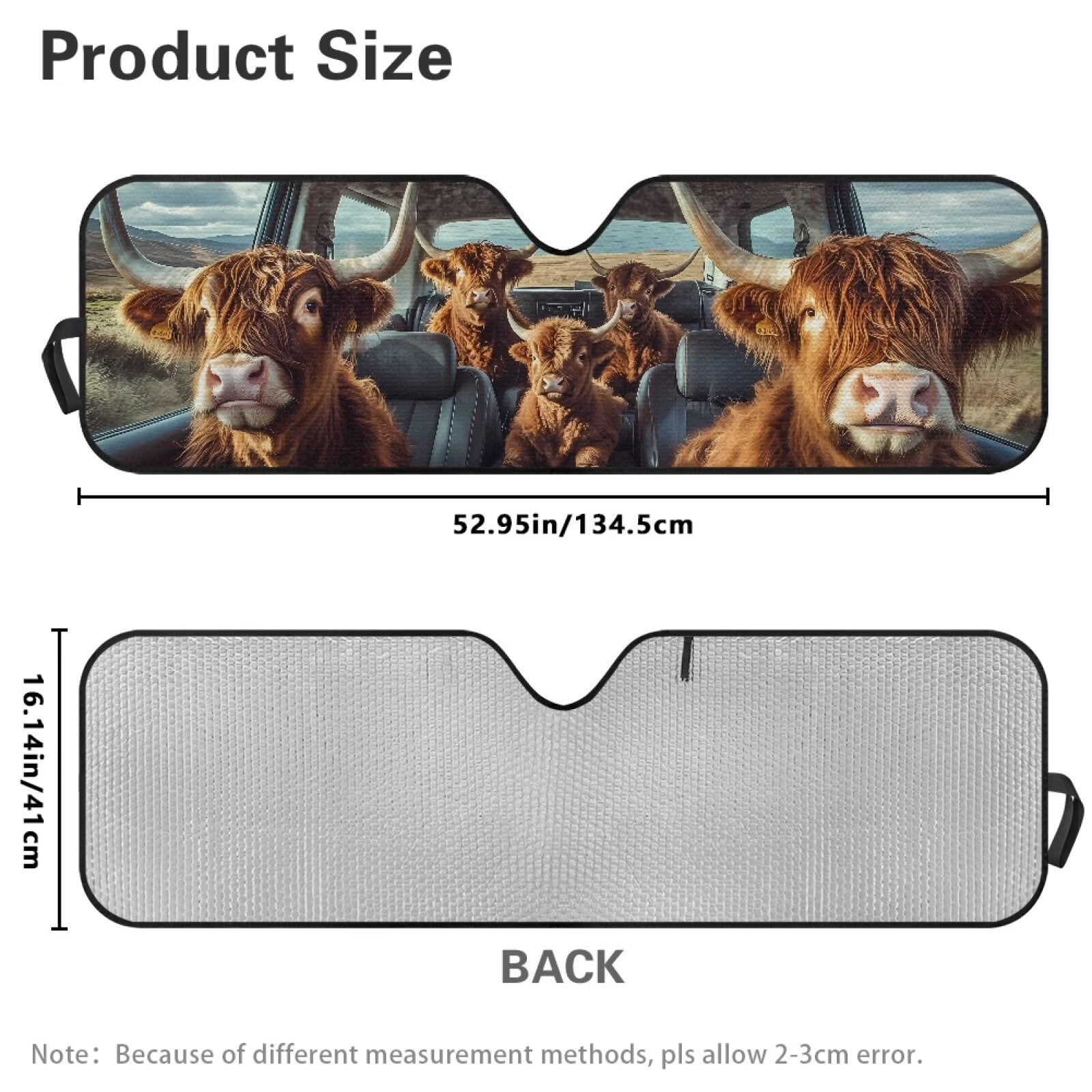 HUIACONG Brown Cow Windshield Sun Shade for 2007-2023 Wrangler Rubicon Sahara TJ JK JKU 2 & 4 Door-Blocks UV Rays Sun Visor Protector,Car Sun Shade Keep Your Vehicle Cool
