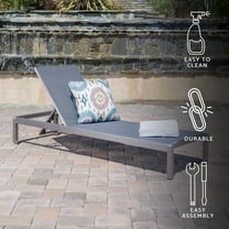 GDF Studio Crested Bay Outdoor Mesh and Aluminum Armless Adjustable Chaise Lounge, Dark Gray and Silver