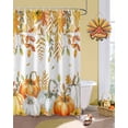 thumbnail image 2 of Orange Beige Pumpkin Shower Curtain Set ，Waterproof Fabric Shower Curtains Thanksgiving Fall Brown Eucalyptus Leaves Sunflower Shower Curtains for Bathroom,Bathroom Decor 72"x84", 2 of 7