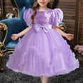 thumbnail image 2 of Akiihool Girls Dress Toddler Kids Girl Dress Summer Short Sleeve Flower Princess Dress Catwalk Performance Dress(Purple,4-5 Years), 2 of 9