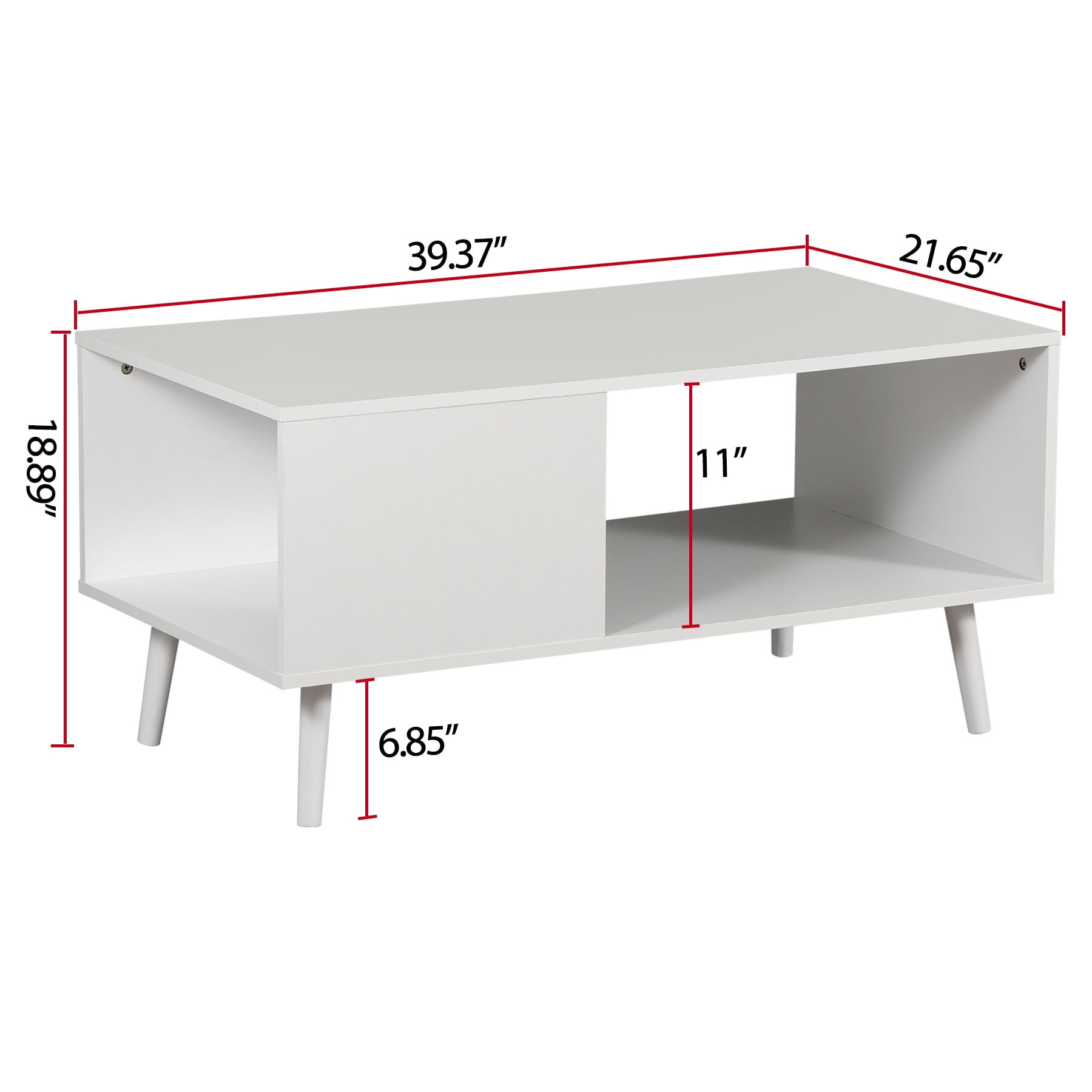 ZENY Wood Frame Mid Century Coffee Table with Open Storage Shelf Living Room TV Table, White