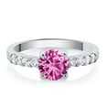 thumbnail image 2 of Gem Stone King 1.24 Ct Round Pink Created Sapphire Rhodium Plated Ring (Size 5), 2 of 4