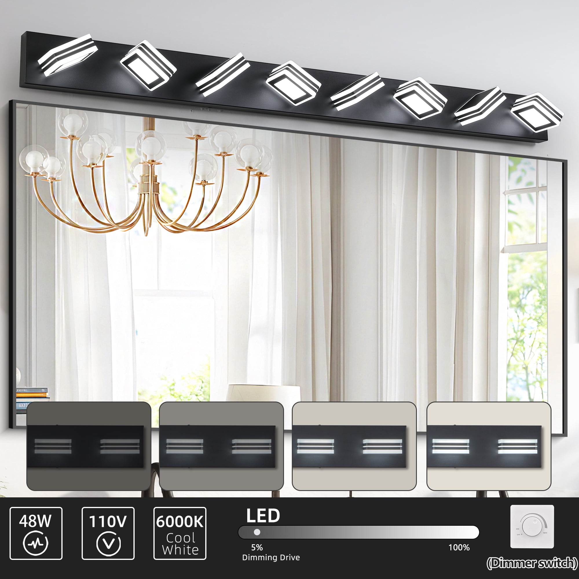 Miniyam LED Bathroom Vanity Light, 8-Light Modern Hardwired Wall Fixture over Mirror, Cool White