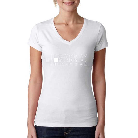 Grey Sloan Grey's Anatomy Pop Female Junior Fit V-Neck Tee, White, Medium