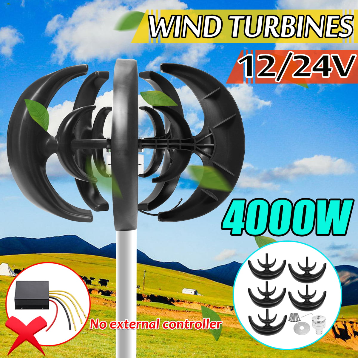 400W 12V Lantern Wind Turbine Windgenerator Vertical Axis Effective Clean Energy 