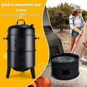 TCFUNDY Portable Charcoal Smoker Grills, 3-in-1 Outdoor BBQ Grill Smoker Cooking, Two-Layer Barbecue Grill Steel Meat Smoker