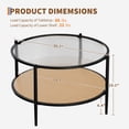 thumbnail image 2 of 2 niveles negra metal moderno round coffee mesa con water-wave glass top y yellow rattan estante para sala de estar, 2 of 8