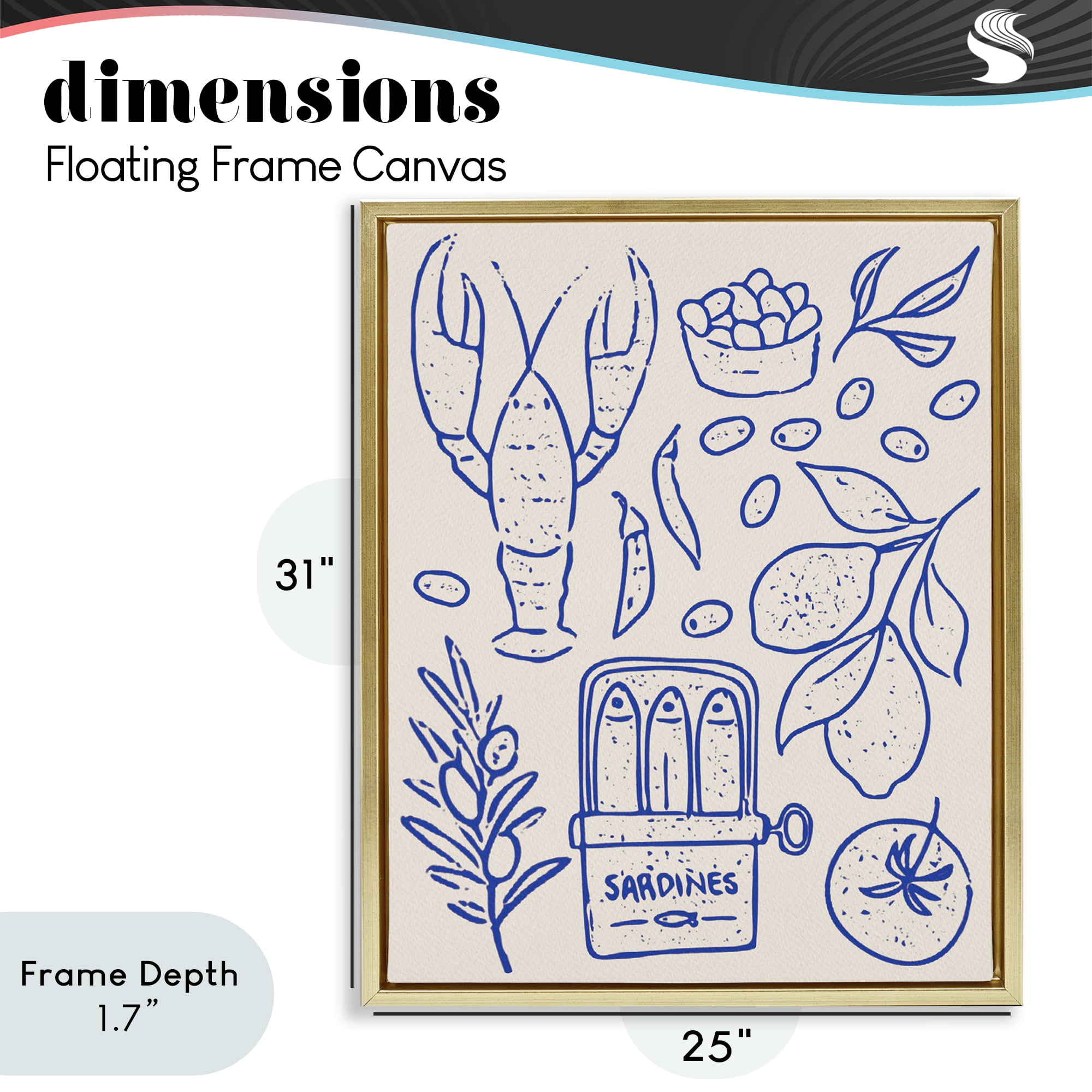 Stupell Industries Seafood & Herbs Simplicity Gold Framed Floater Canvas Wall Art, design by Camila Juncos