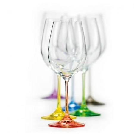 - Bohemian Crystal Set of 6 Wine Stem Goblets - Rainbow Colored Glasses 12 Oz